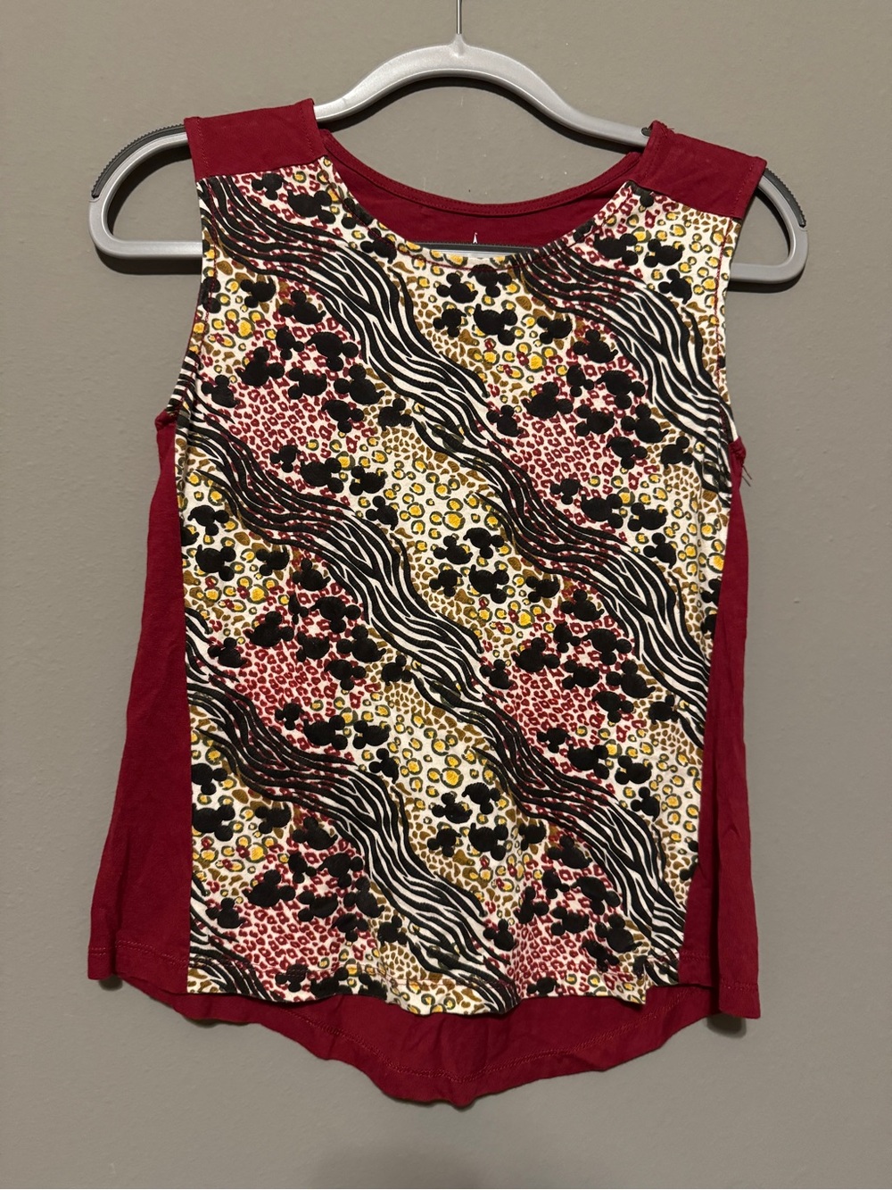 Disney Red-Trim Sleeveless Tank with Leopard & Black Mickey Motif